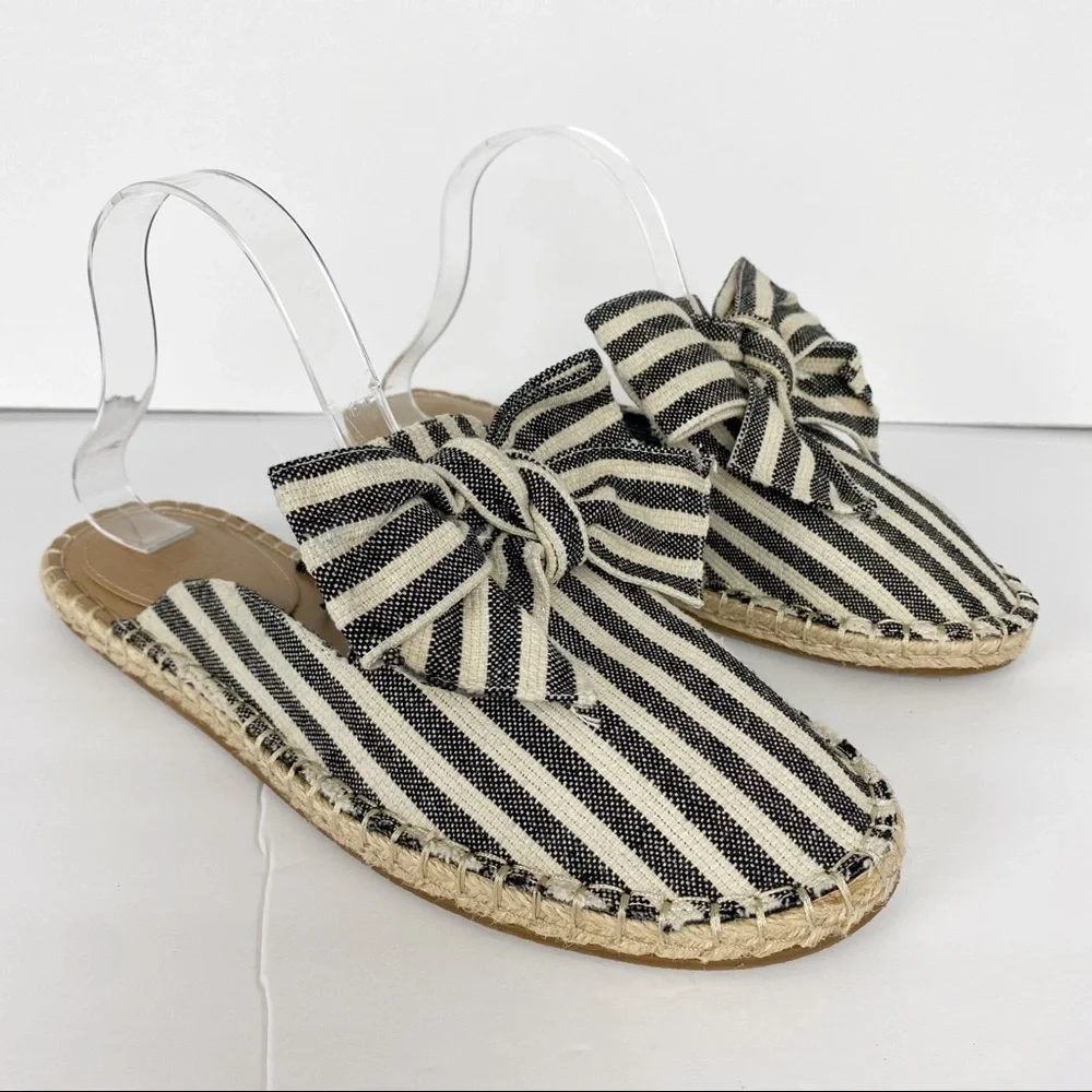 LOFT Canvas Stripe Bow Espadrille Mule Slip-On Shoes Size 10 - Picture 11 of 12